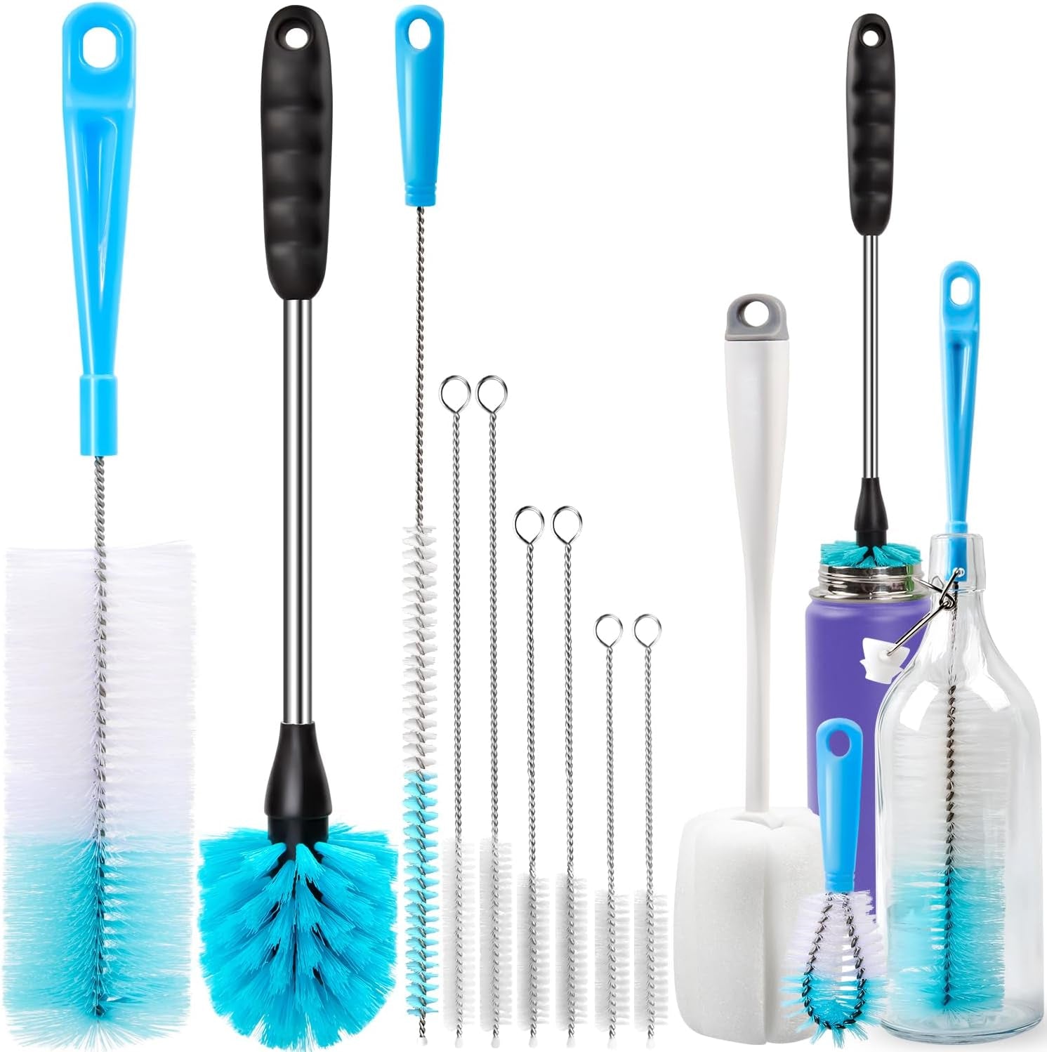 11 Pack Bottle Brush & 6 Pack Dish Brush Set for Kitchen Cleaning