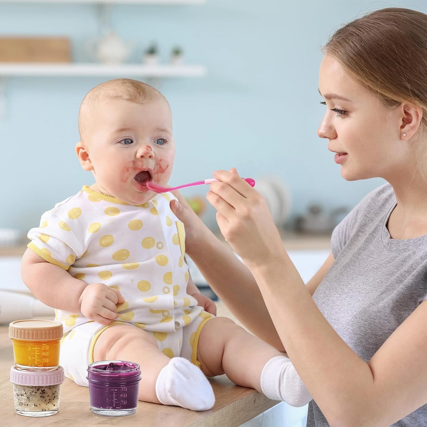 6-Pack Glass Baby Food Storage Containers - 4 oz Jars with Lids, Microwave and Dishwasher Safe, Freezer Safe, 100% Leak Proof, BPA Free, Reusable