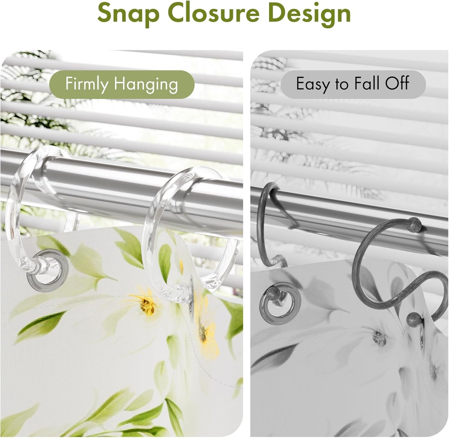 Plastic Shower Curtain Rings, 12 Pcs Clear Shower Curtain Hooks, O Shape Shower Curtain Hooks Rings, Easy to Snap Closure Shower Hooks for Shower Curtain and Liner Bathroom
