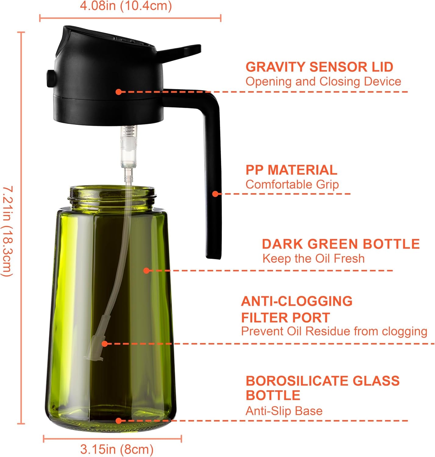 - 16Oz/470Ml Olive Oil Dispenser for Kitchen with Stickers - 2 in 1 Olive Oil Sprayer for Cooking, Air Fryer, and Salad, 2 Black (Light-Proof Kitchen Gadget)