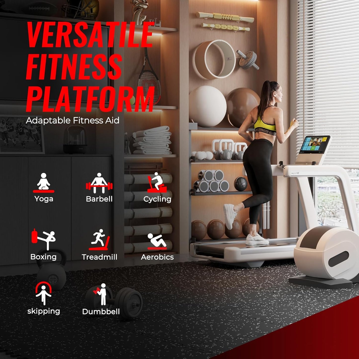 0.79-Inch Interlocking Rubber Gym Flooring Tiles for Home Fitness and Exercise Equipment Protection
