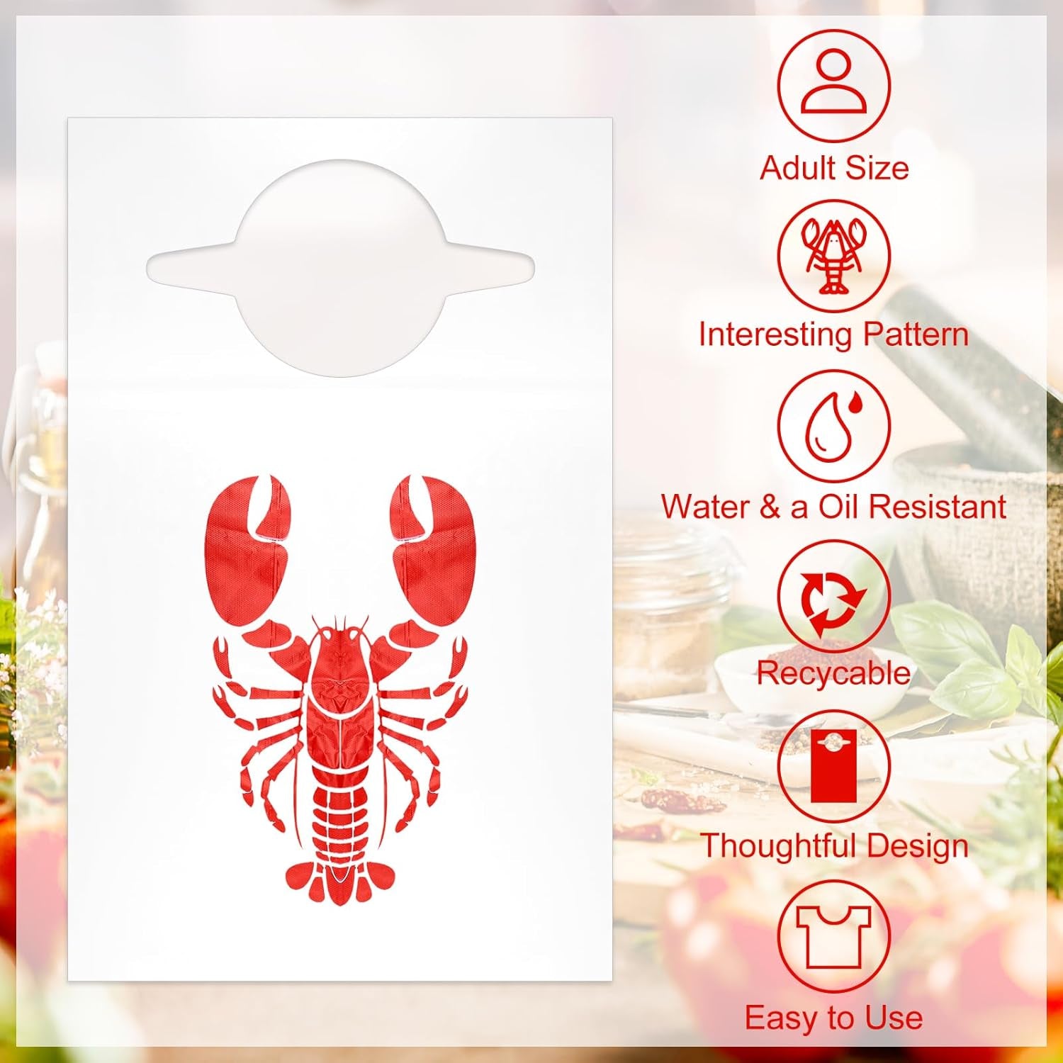 200-Count Disposable Crawfish Bibs and Party Supplies Set: Includes 50 Lobster Bibs, 50 Moist Towelettes, and 100 Pairs of Plastic Gloves for Seafood Festivities