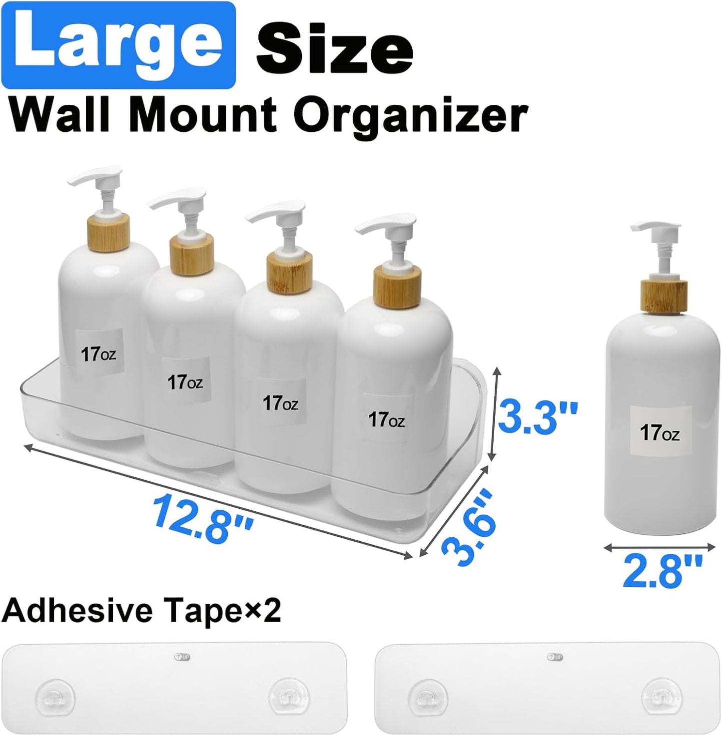 2Pc Acrylic Wall Mount Organizer, Adhesive Shelf, Bathroom Shelves for Wall, Self Adhesive Organizer, Shower Caddies, No Drilling Hang Wall,With 3Pack Tapes, for Bathroom, Kitchen, Living Room