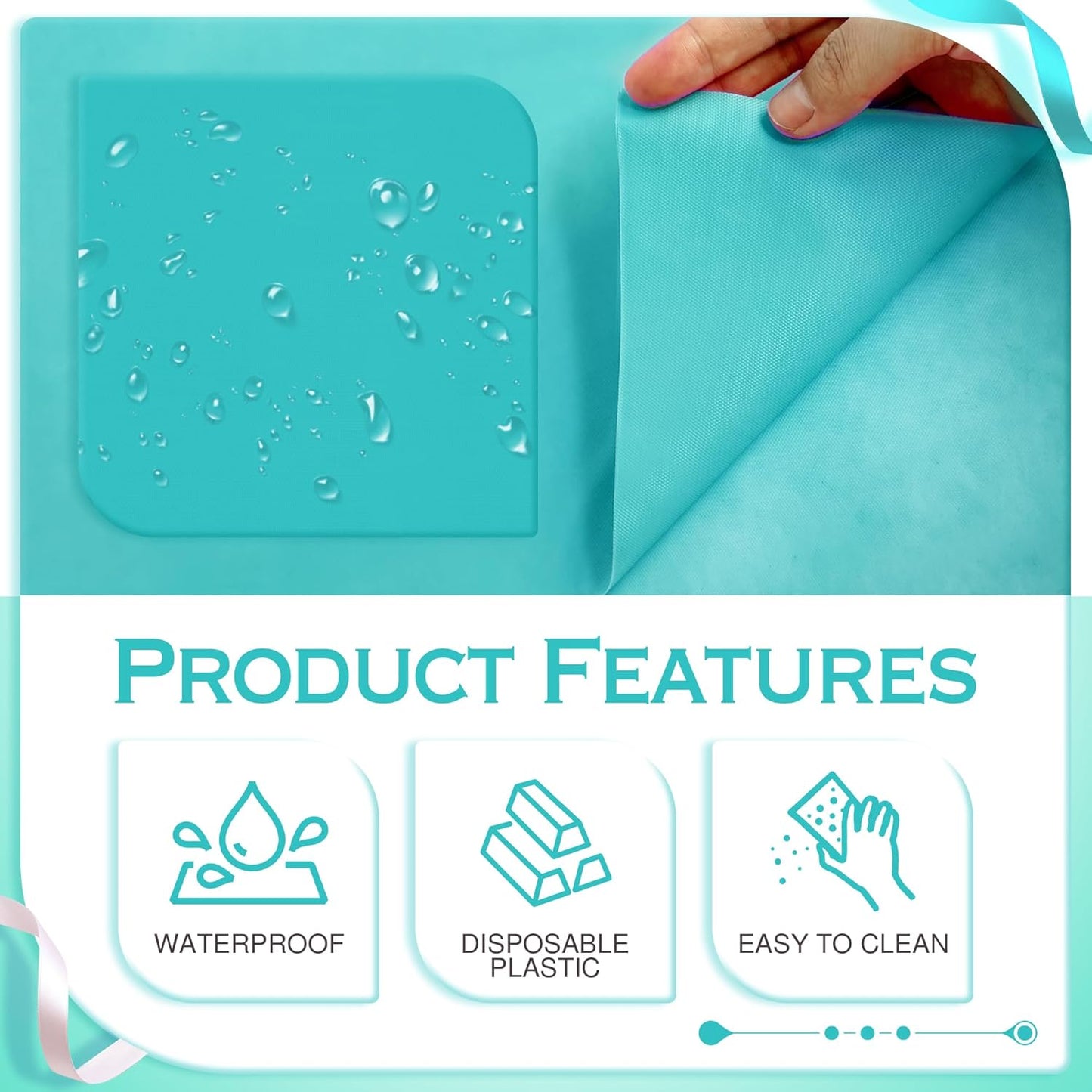 Aqua Rectangle Tablecloth Set of 4, 54x72 Inches, Solid Color Waterproof and Spillproof Disposable Plastic Covers, Durable for Dining, Buffet, Picnic, and Outdoor Events