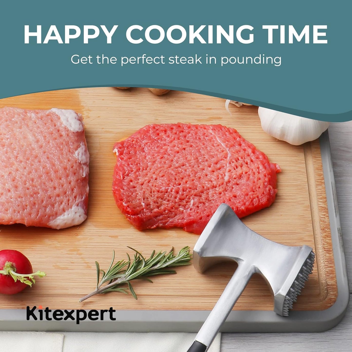 Meat Tenderizer Hammer with Comfortable-Grip Handle, Dual-Side Mallet for Kitchen, Heavy Duty Pounder for Tenderizing Steak, Beef and Fish