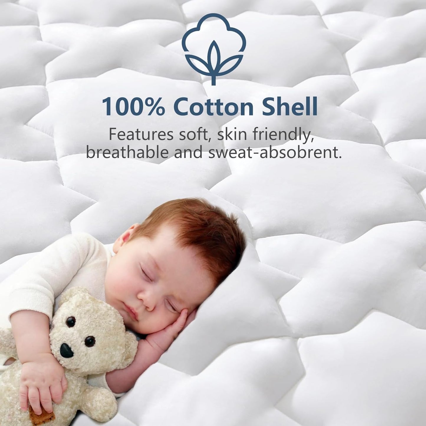 Twin XL Cotton Mattress Pad Deep Pocket Quilted Mattress Cover Extra Long for College Dorm Pillowtop Mattress Protector up to 20", Fitted Sheet Mattress Cover, 39X80 Inches, White