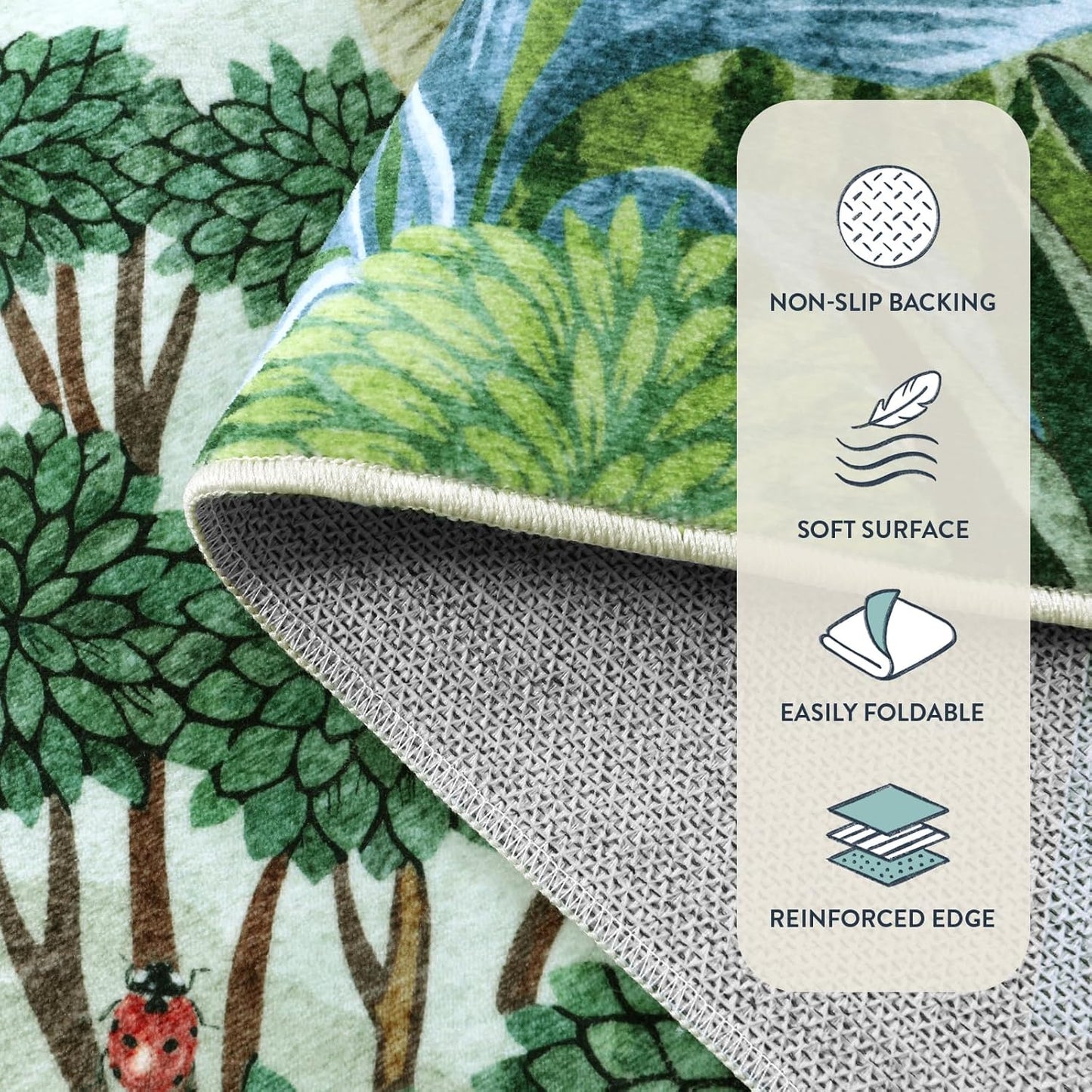 Summer Jungle Rug, Washable Rugs 5X7 for Bedroom, Green Forest Soft Carpet for Living Room, Summer Season Non Slip Non Shedding Dining Room Carpet for under Table Classroom Entryway