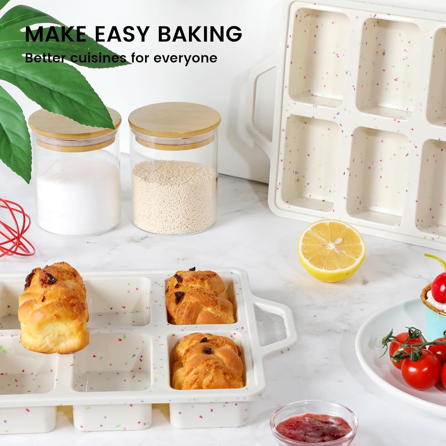 Silicone Mini Loaf Pans with Metal Reinforced Frame-1 Pack, Non-Stick Silicone Bread Pan for Baking 8-Cavity, Tiny Banana Bread Pan Set, Dishwasher Safe Brownie Pan-Cream