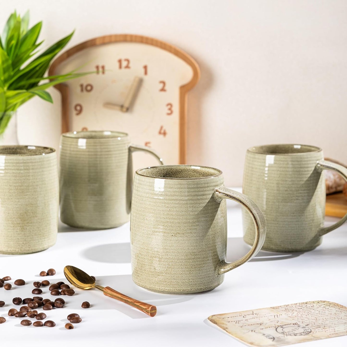 Set of 6 Handmade Ceramic 18oz Large Coffee Mugs with Gradient Color, Ideal for Latte, Tea, Beer, and Hot Cocoa, Dishwasher and Microwave Safe, Khaki