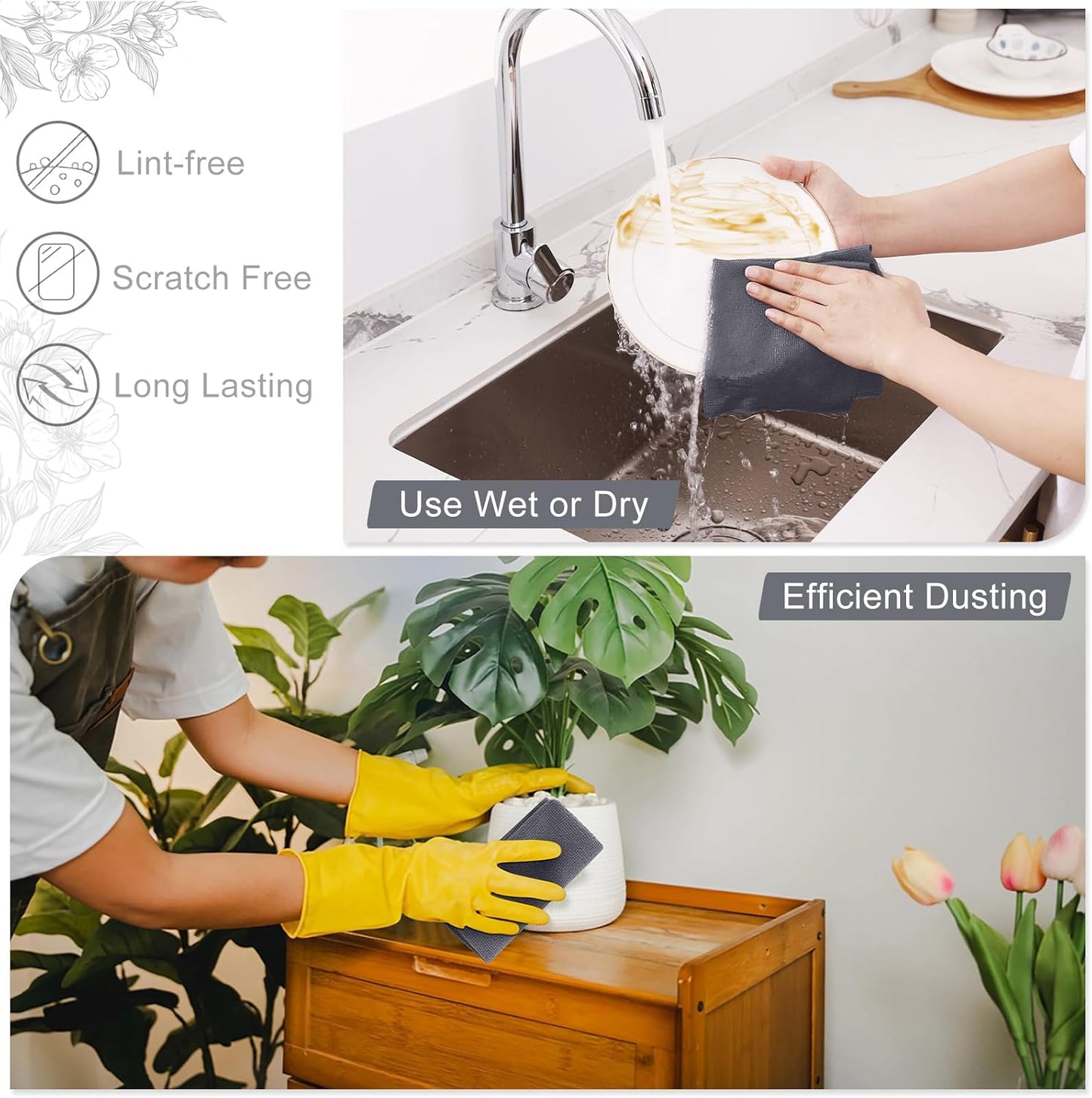 Tear Away Dish Cloths Rolls, 40 Sheets-11.8" X 11.8", Reusable Washable Dish Towels for Kitchen, Ultra Absorbent and Quick Drying Microfiber Cleaning Rags, Grey