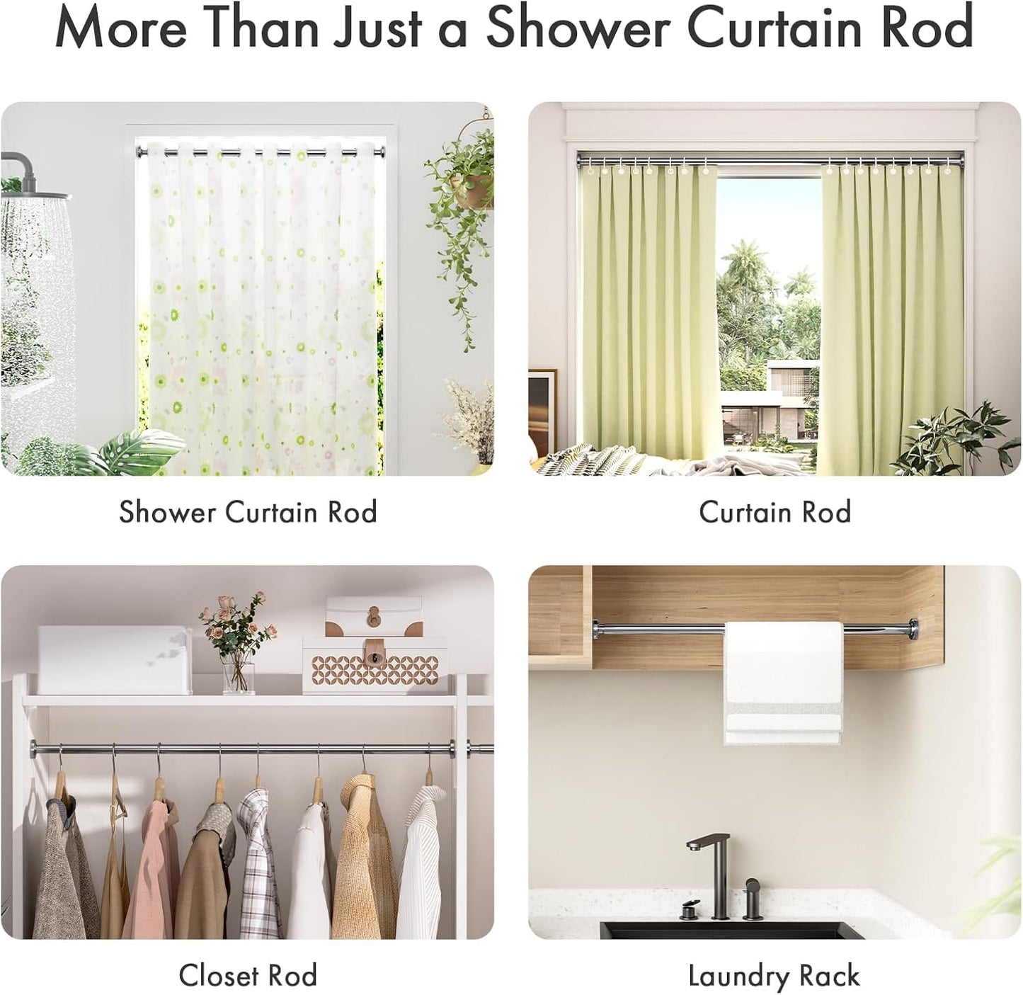 Spring Tension Shower Curtain Rod, 31-46.5 Inches Heavy Duty Tension Rod Rust Proof Bathroom Curtain Rod, Adjustable No Drill Easy Segmented Installation, Chrome