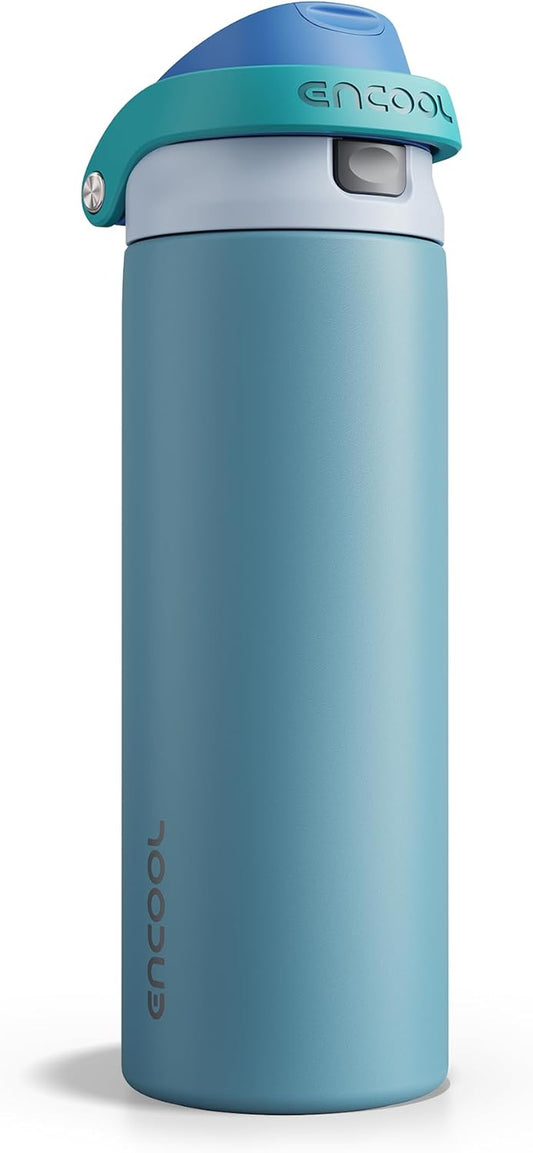 Insulated Stainless Steel Water Bottle with Straw - Leak Proof Sports Water Bottle for School, Travel, Keeps Cold All Day, One-Touch Flip Lid, Bpa-Free, 24 Oz, Teal Blue