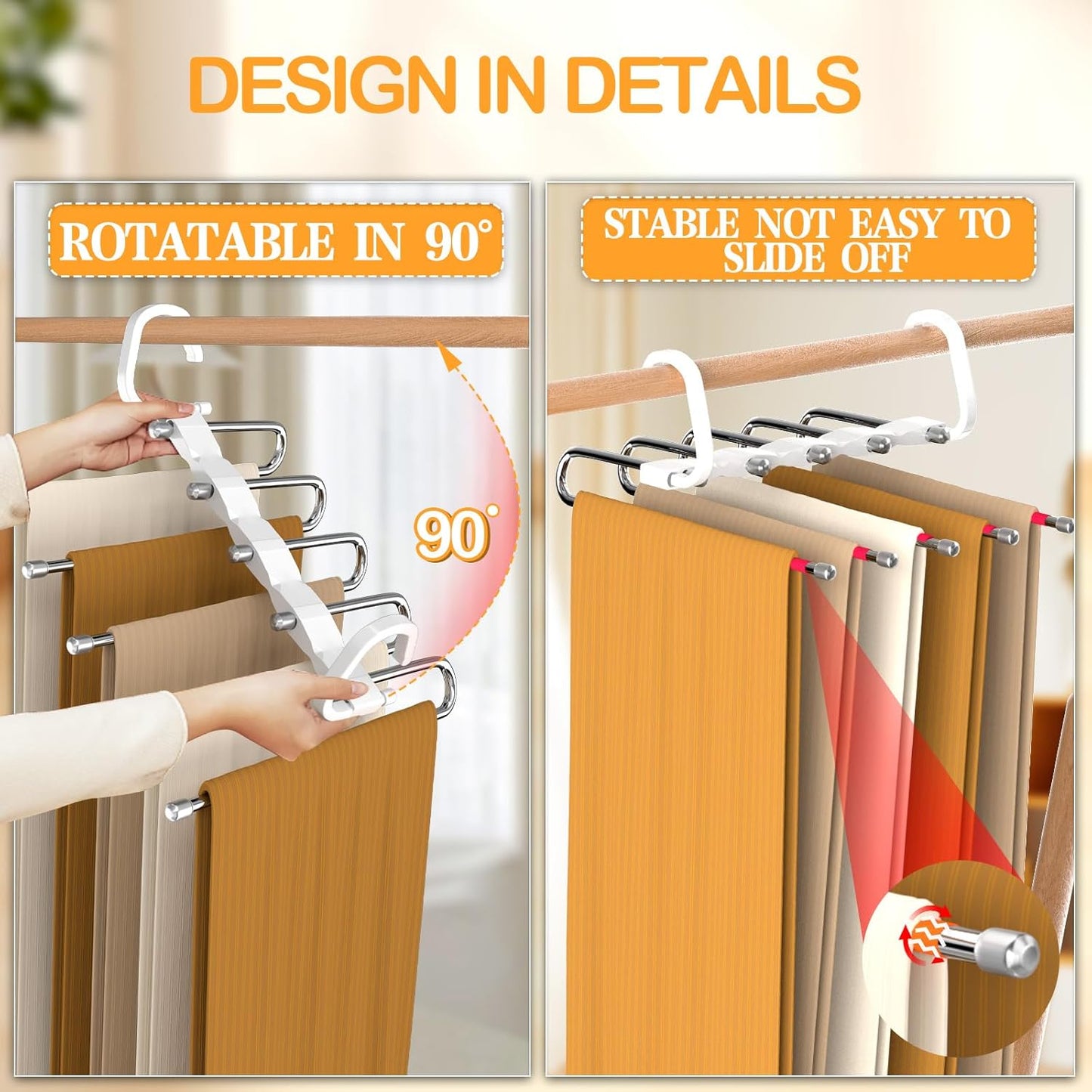 Space-Saving Non-Slip Pants Hanger - 1 Pack for Organizing Jeans, Trousers, Scarves, Leggings, and Skirts (Red)