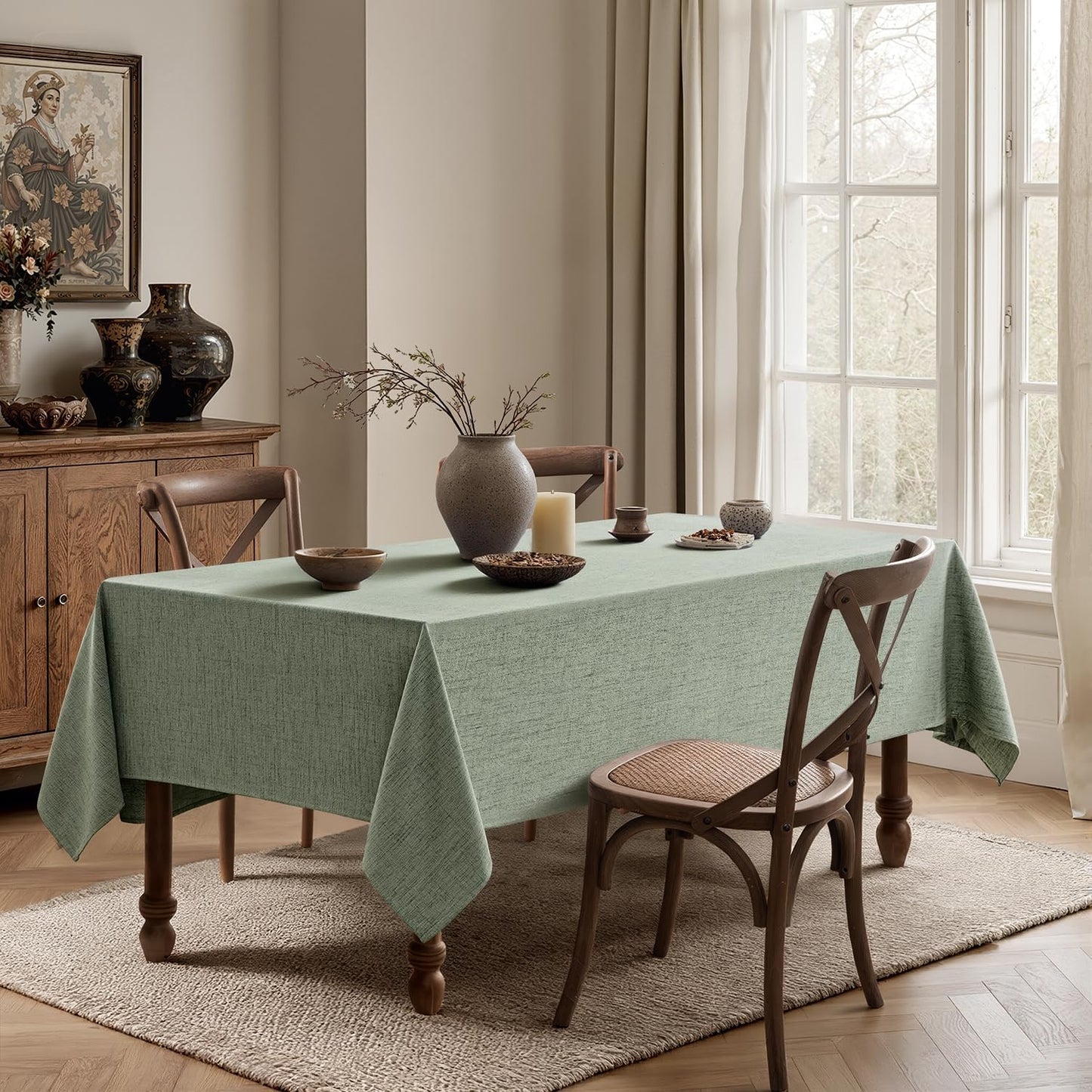 Sage Green Linen Tablecloth 52X70 Inch Rectangle Table Cloth Waterproof,Stain Resistant & Wrinkle Resistant for Dining Party Wedding
