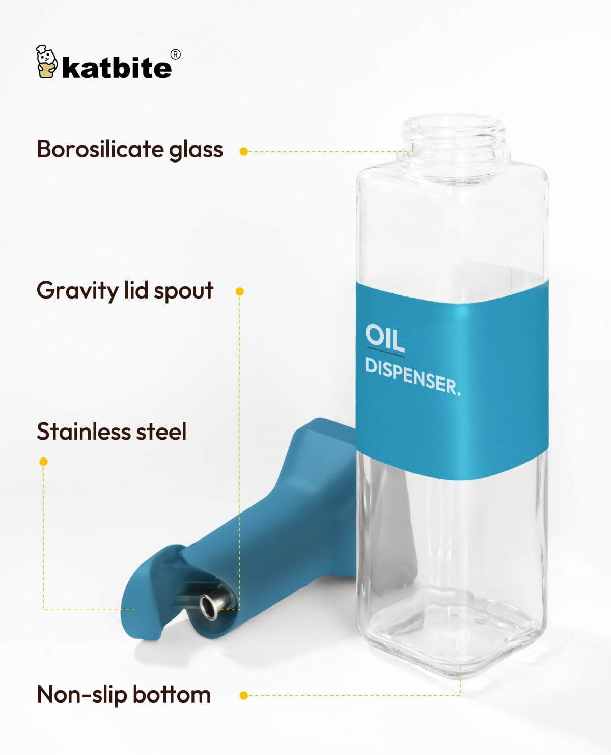 16Oz Glass Olive Oil Dispenser Bottle for Kitchen Cooking - Leakproof Kitchen Essential with Precise Pouring Spout for Salad, Air Fryer, BBQ, Non-Stick Pans, Easy Refill and Use, Blue