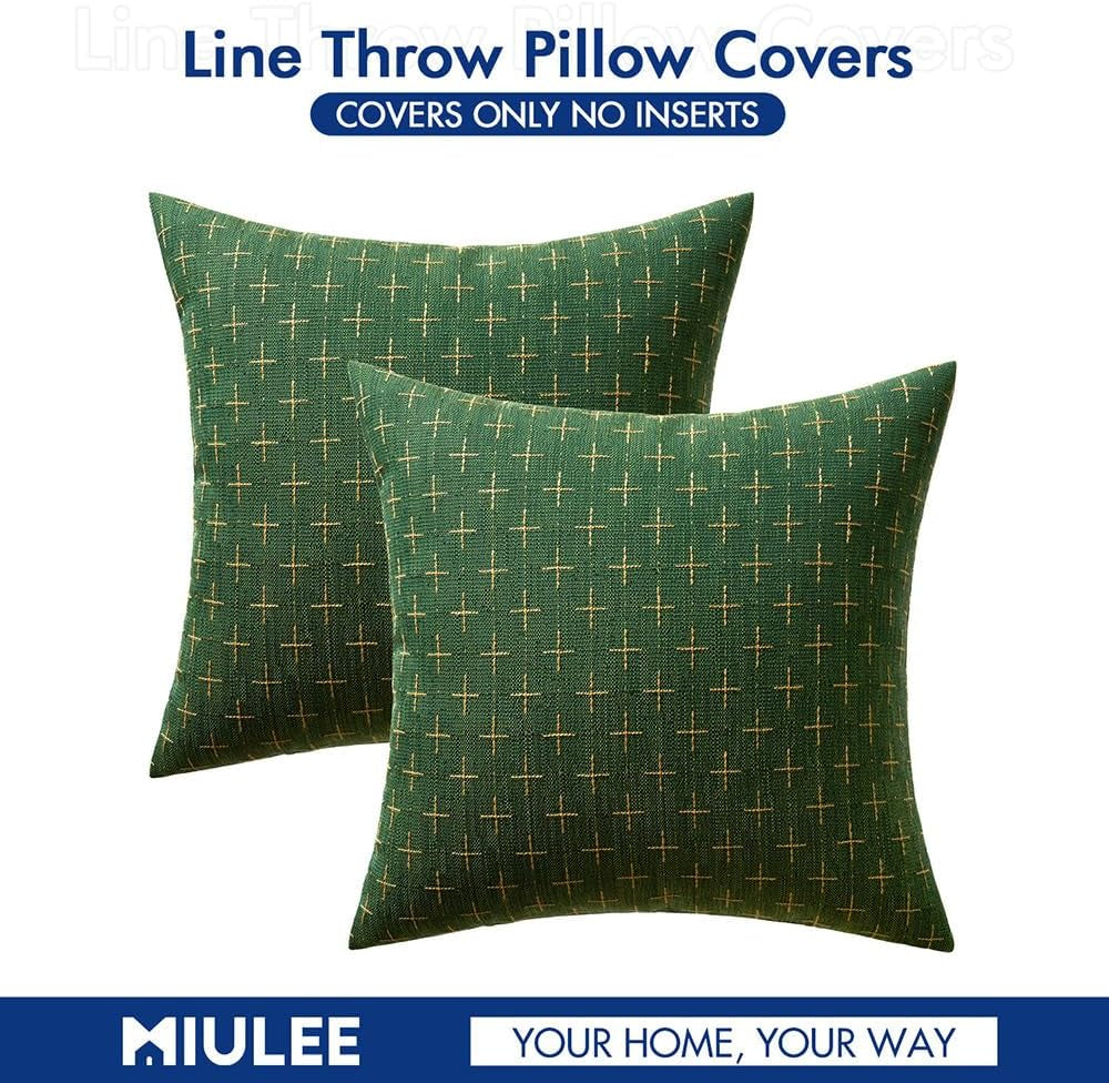 Pack of 2 Christmas Decorative Burlap Linen Throw Pillow Covers Modern Farmhouse Pillowcase Rustic Woven Textured Cushion Cover for Sofa Couch Bed 18X18 Inch Christmas Green