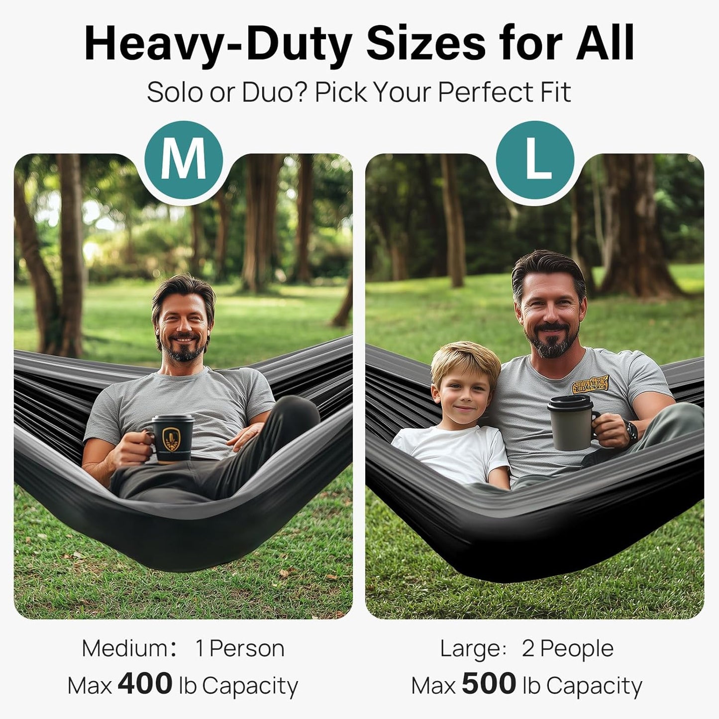 Camping Hammock 500 Lbs Capacity, Portable Hammocks with Tree Straps & Attached Carry Bag, Camping Essentials Gear, Perfect for outside Indoor Hiking Beach Backpack Travel
