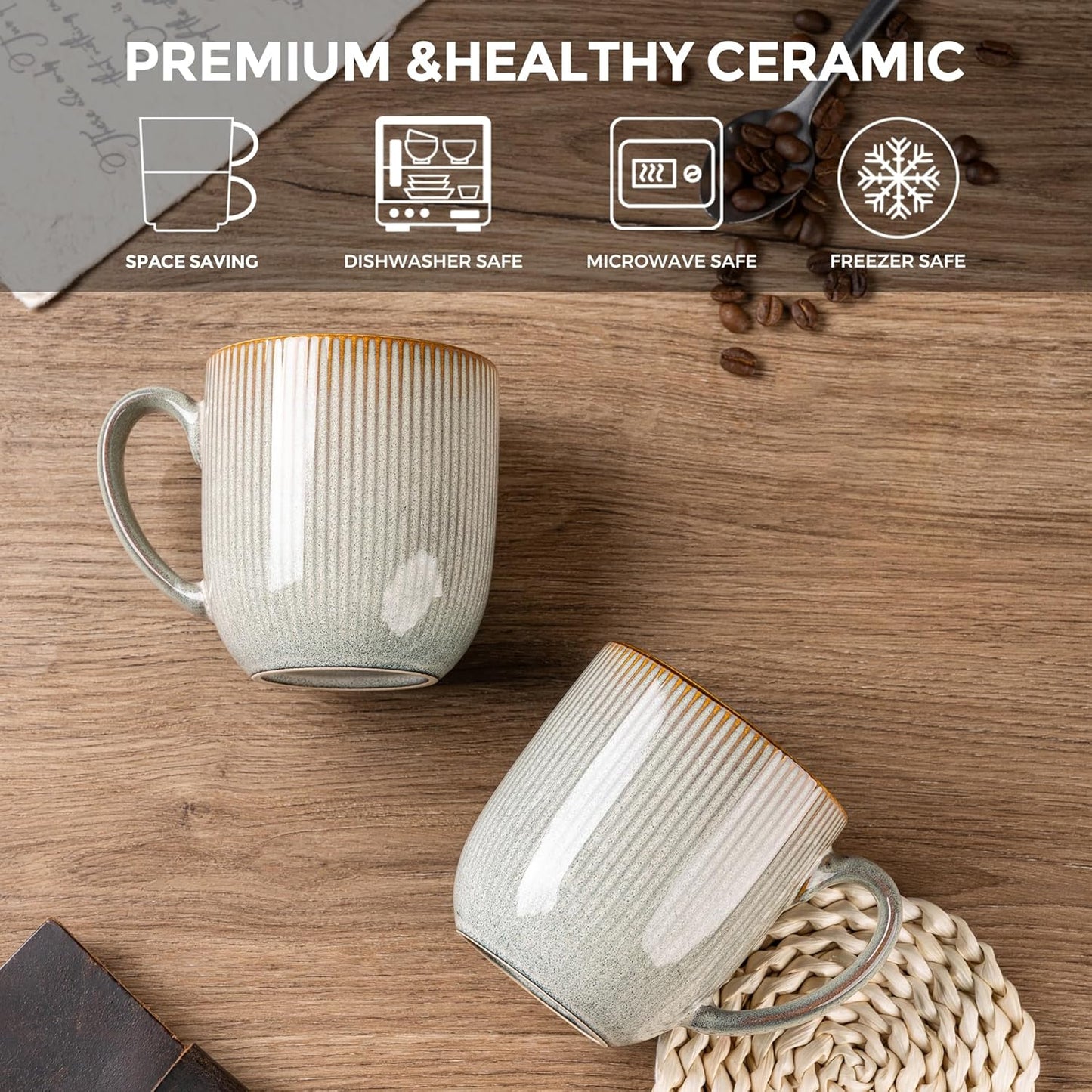 Set of 6 Handmade Ceramic Coffee Mugs, 12oz with Gradient Color, Ideal for Latte, Tea, Beer, and Hot Cocoa, Dishwasher and Microwave Safe