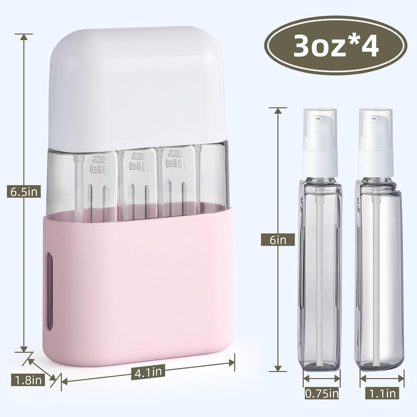 3Oz Travel Bottles for Toiletries, 4 Pack Tsa Approved Portable Travel Size Containers for Shampoo Liquid with Labels, Leak Proof Refillable Containers Dispenser Set - Pink
