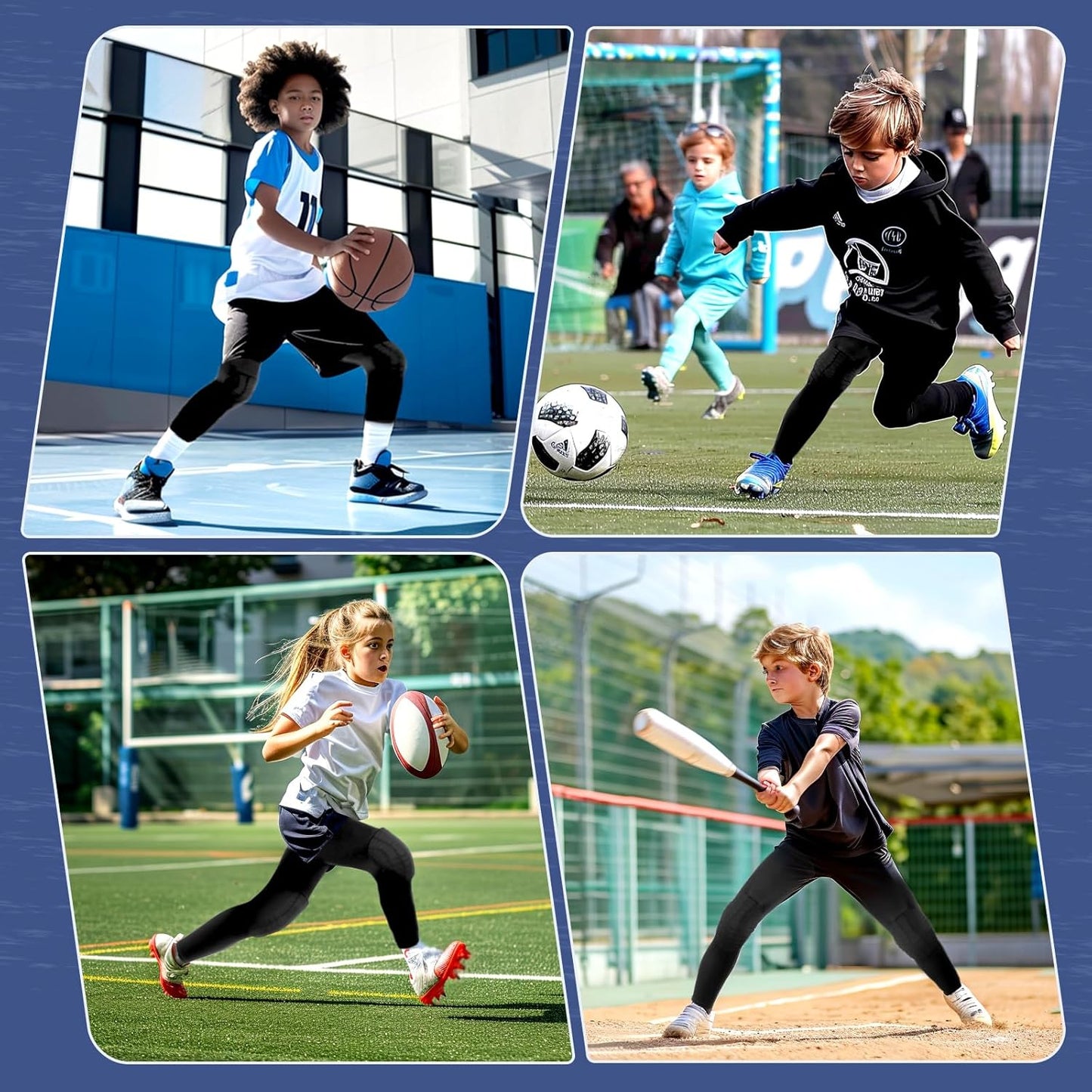 Knee Pad for Kid Youth 1 Pair, Black Padded Knee Leg Compression Sleeve for Basketball Football Volleyball Soccer Sport Boy Girl