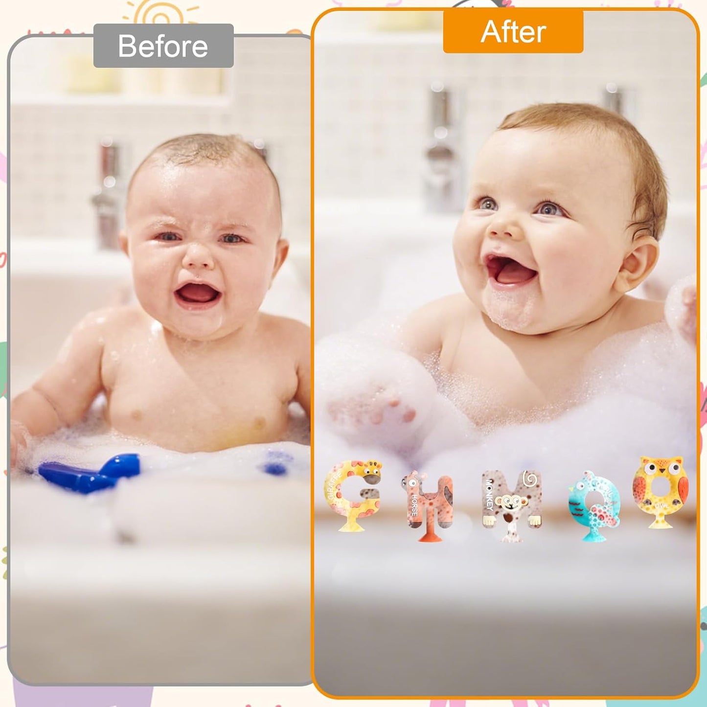 Suctionbath Toy,26Pcs Animal Suction Alphabet Bath Toys Kids,Educational Bath Toys Sensory Letters Waterproof Mold Free,Bathtub Letters to Stick to Tub,Silicone Toddler Learning Toys