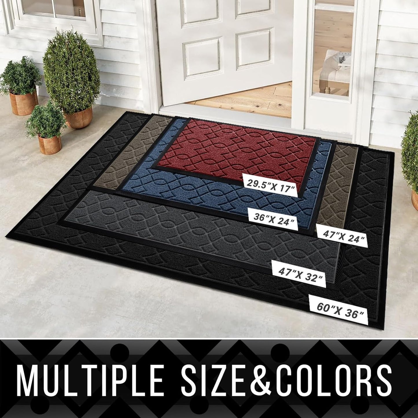 Outdoor Mats for Front Door, All-Season Waterproof Door Mat outside Entrance, All Weather Non-Slip Doormat, Stain and Fade Resistant, Easy Clean Patio Porch Indoor Entryway Mat, 29.5X17, Black