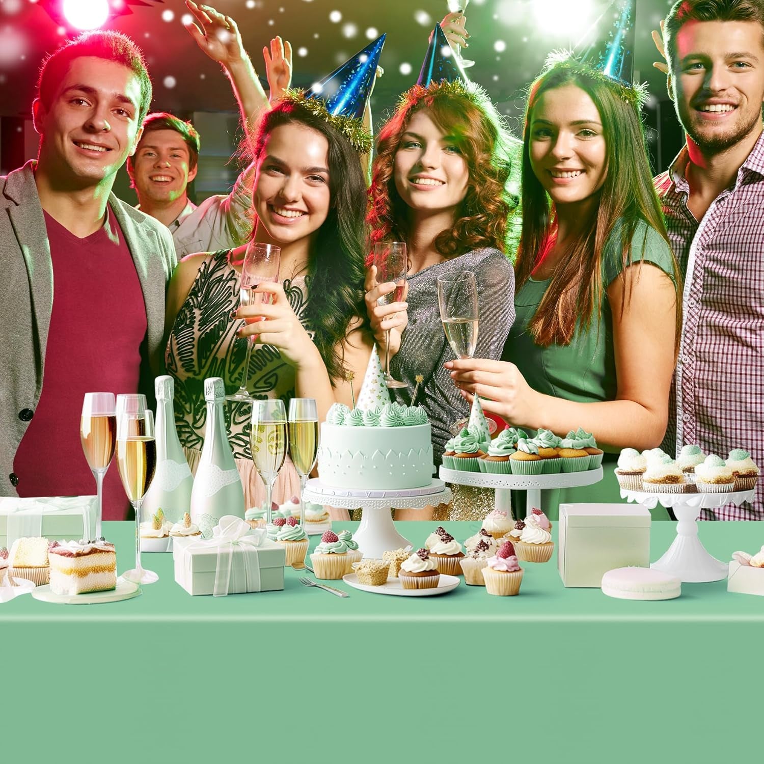 6-Piece Green & Gold Series Rectangle Tablecloth Set, 54x72" Solid Color Waterproof and Spillproof Disposable Plastic Covers, Durable Tablecloths for Dining, Buffets, Picnics, and Outdoor Events