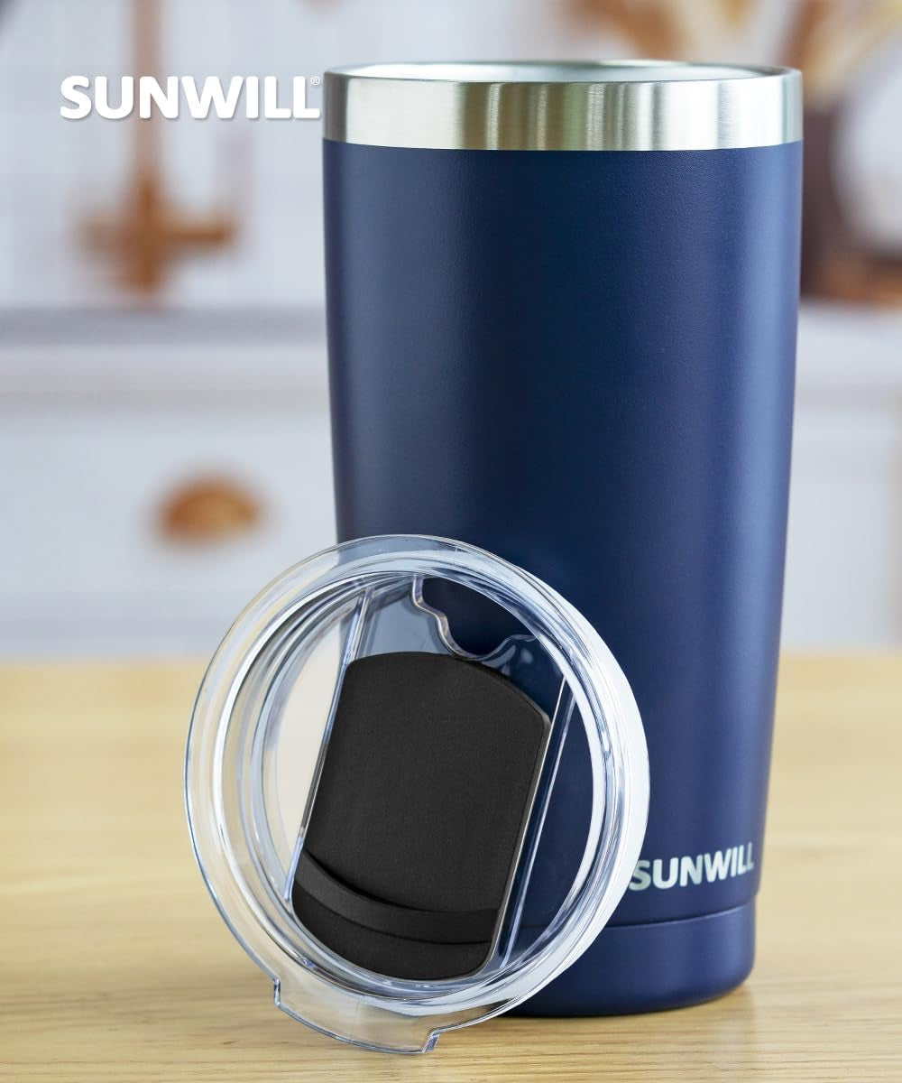 Lid for 14Oz Mugs and 20Oz Tumblers Only, Spill and Splash Resistant Sliding Covers Replacement 2 Pack Black, Straw Friendly, BPA Free