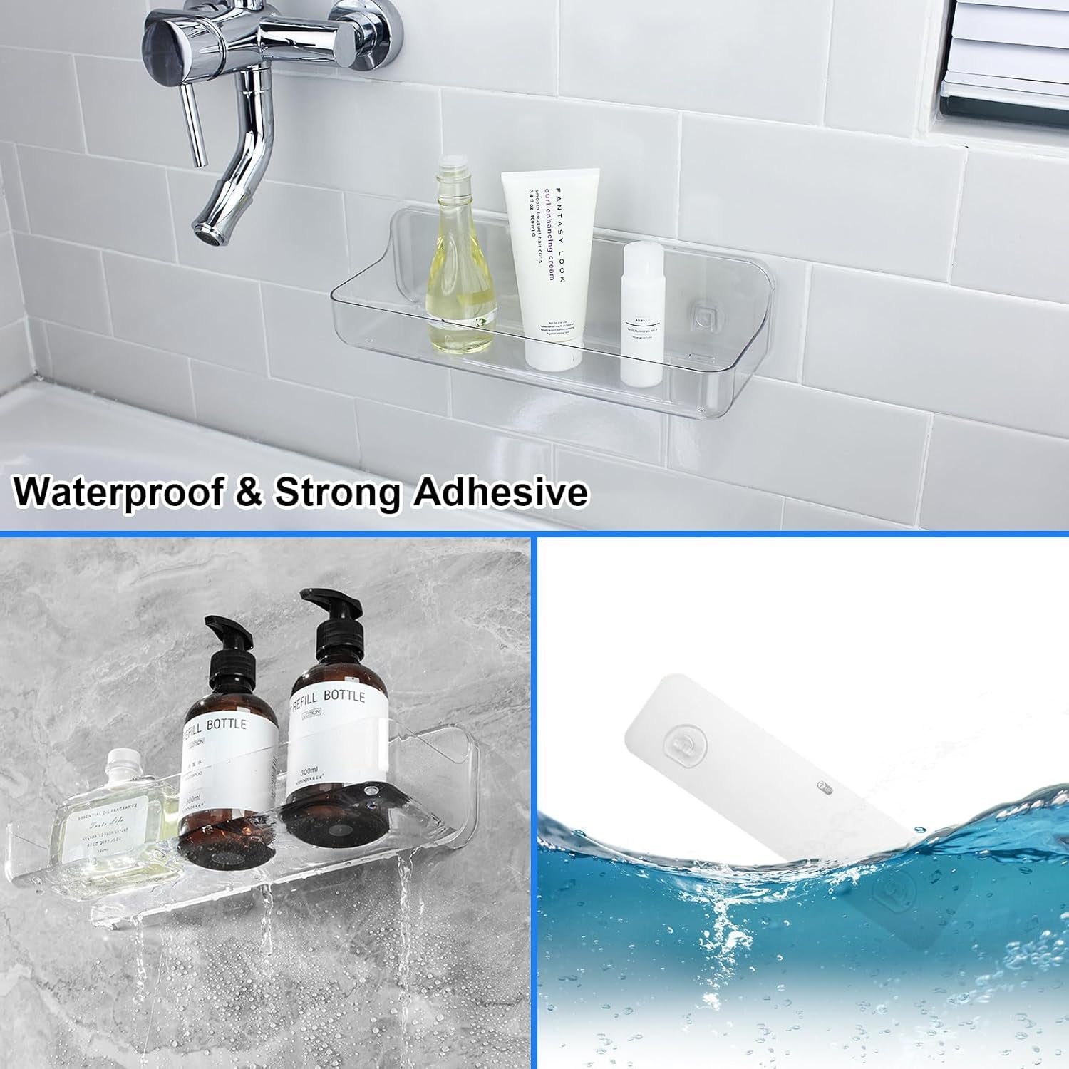 2 Pack Shower Caddy Adhesive for Replacement, Strong and Durable Adhesive Shelf, No Drilling Hang Walls Adhesive Bathroom Shelves(For Long and Big Shelf 10.5 * 2.8 Inch