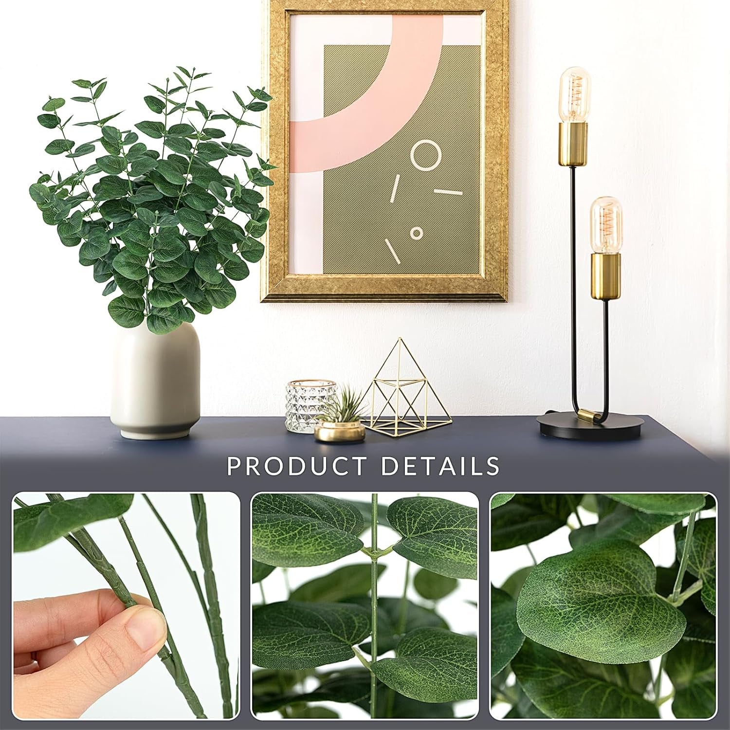 2 PCS Artificial Eucalyptus Stems, 25" Fake Plants Faux Greenery Stems for Centerpiece Table Decorations Flower Arrangement Wedding Kitchen Island Home Vase Decor, Green