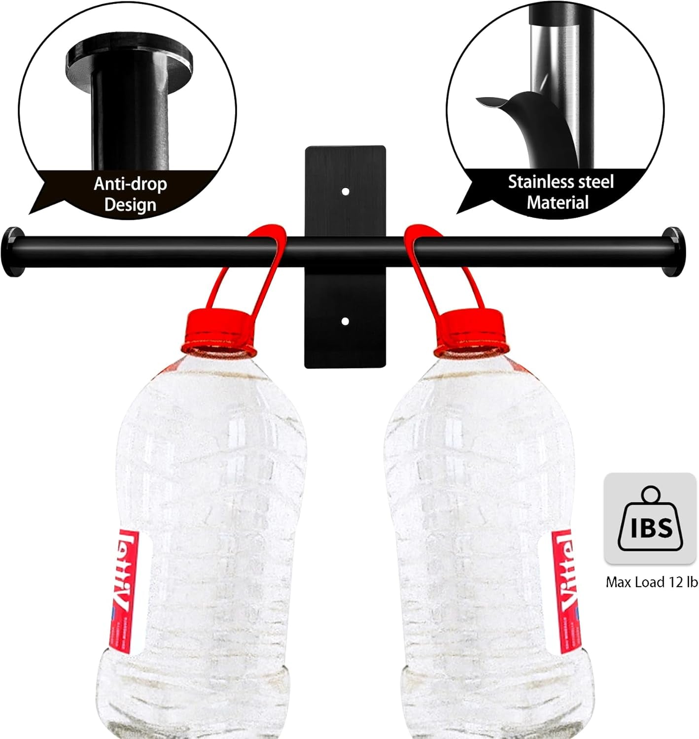 Double Roll Toilet Paper Holder, , Black Stainless Steel Toilet Paper Holder, Adhesive or Drilling Toilet Roll Holder Wall Mount for Bathroom (Black)