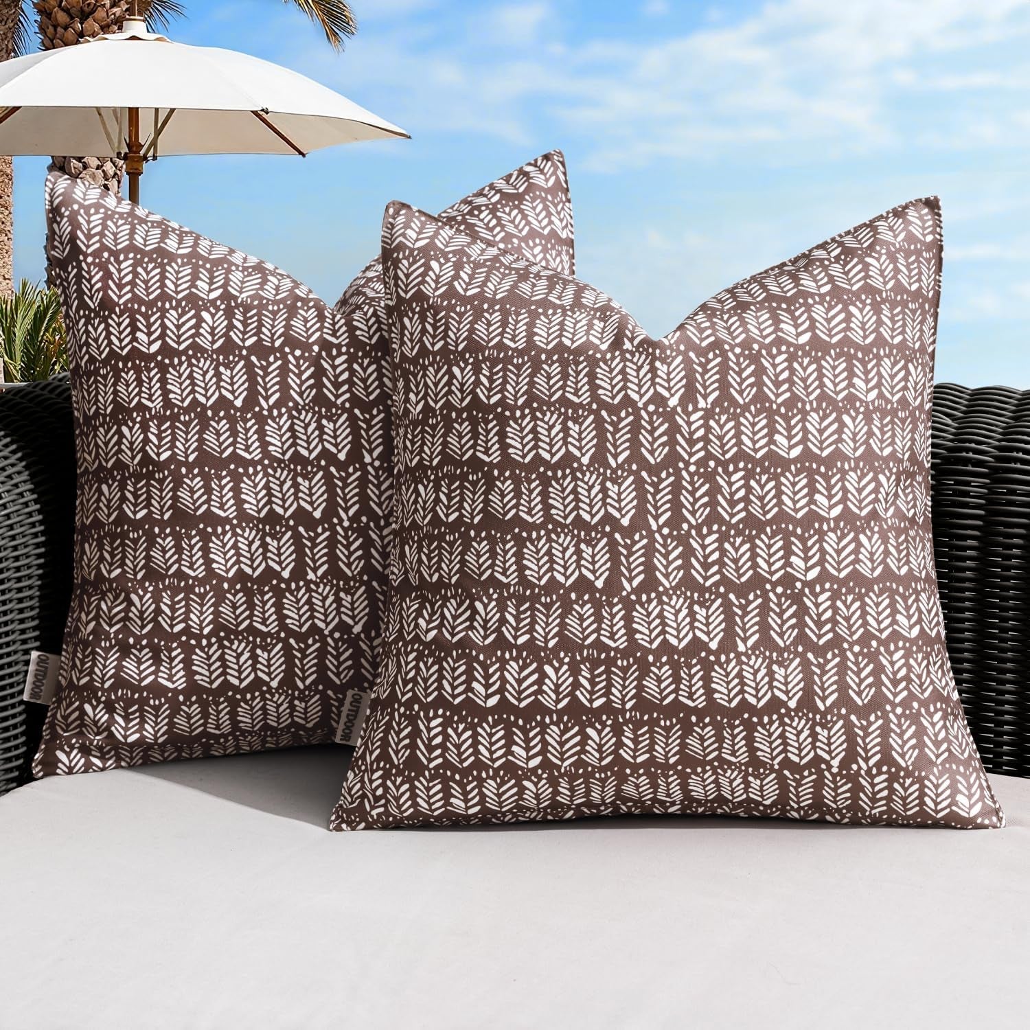 Outdoor Pillow Covers Waterproof Natural Floral Print Pillowcases Pack of 2 Decorative Boho Accent Cushions for Summer Patio Funiture Garden Tent Porch Bench,Brown 20X20 Inch