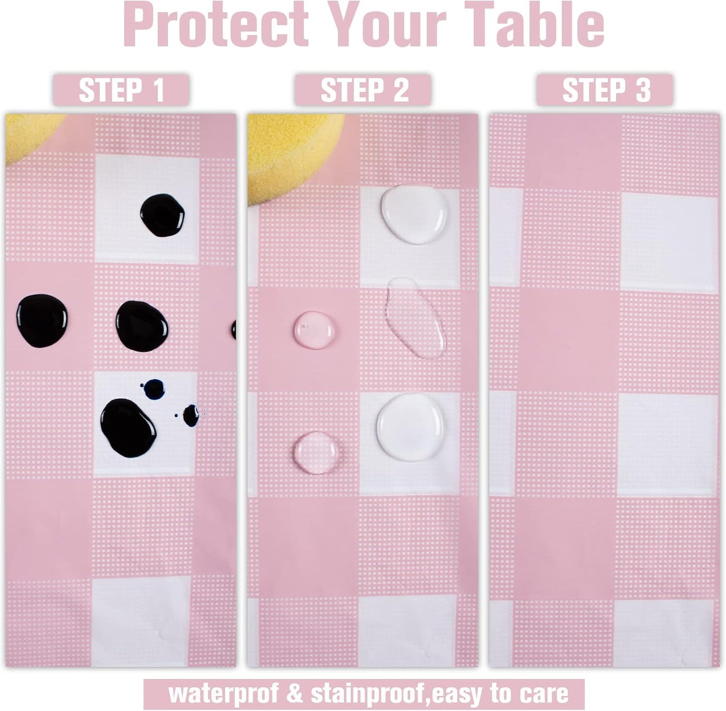 3 Packs Pink Gingham Tablecloth Pink and White Checkered Tablecloths 54 X 108 Inches Disposable Plastic Gingham Tablecovers Waterproof Rectangle Picnic Table Covers for Birthday Party Supplies