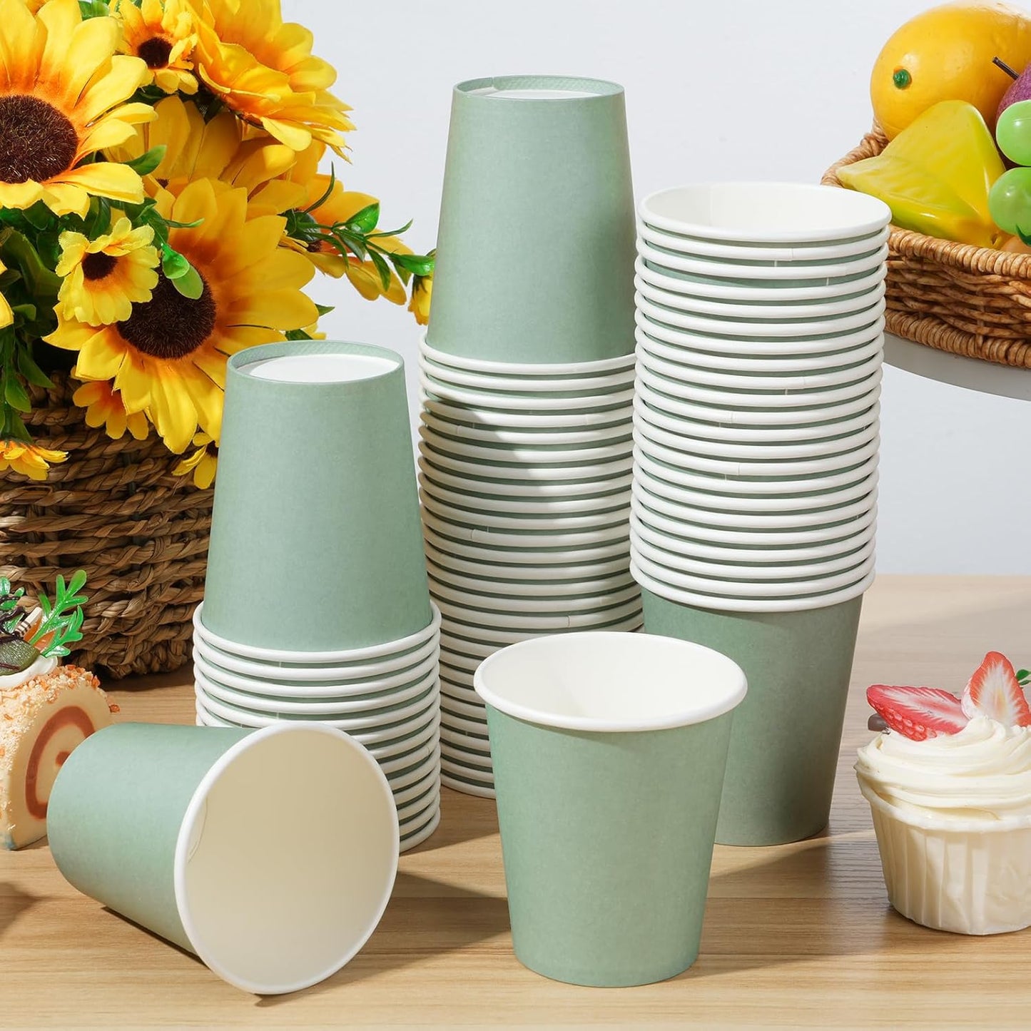 100Pcs 9Oz Sage Green Paper Cups,Disposable Coffee Paper Cup,Green Party Cups Beverage Drinking to Go Cups for Birthday Bridal Shower Wedding Easter St Patricks Baby Shower Party Supplies