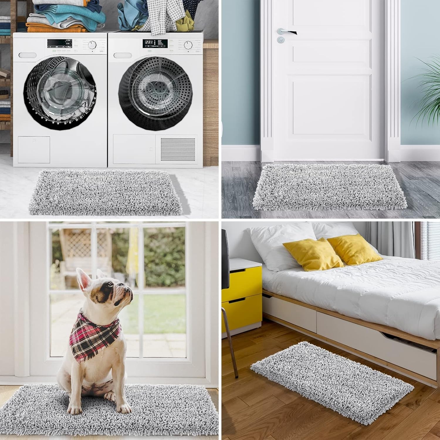 Bathroom Rugs Sets 2 Piece, Luxury Shaggy Extra Thick Bathroom Rugs, Plush Non-Slip Mats for Bath Room Floor, Machine Wash, Ultra Absorbent, 31.5 X 19.8 + 24 X 17 Inches, Light Grey