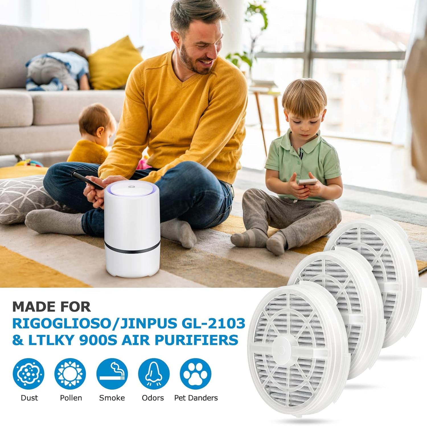GL2103 Replacement Filter Set for RIGOGLIOSO, JINPUS, and LTLKY Air Purifiers - 2-in-1 HEPA and Activated Carbon Filters (3-Pack)