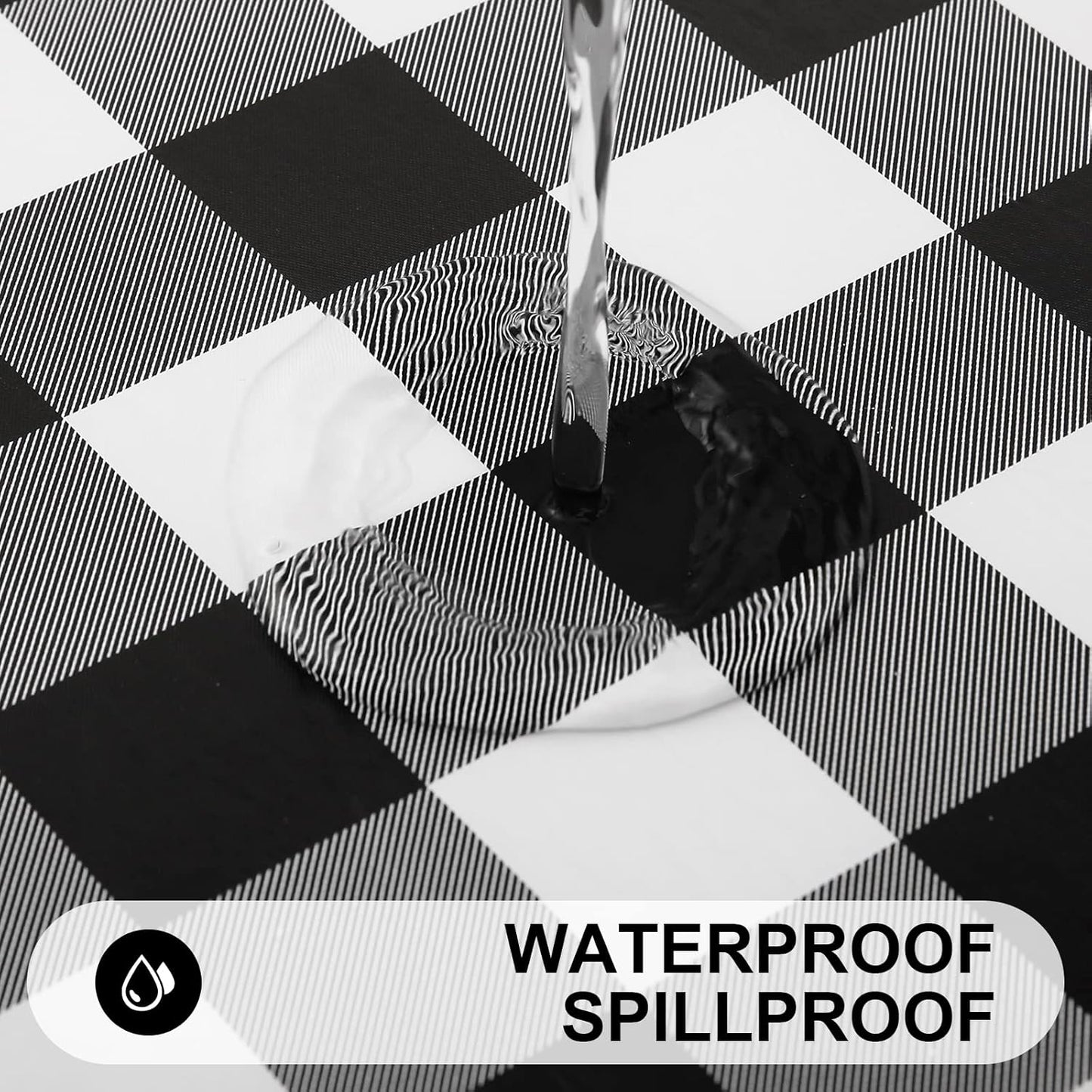 Waterproof Fitted Vinyl Tablecloth, Buffalo Plaid 6FT Table Cover and 4FT in Black and White, 2 Item Bundle