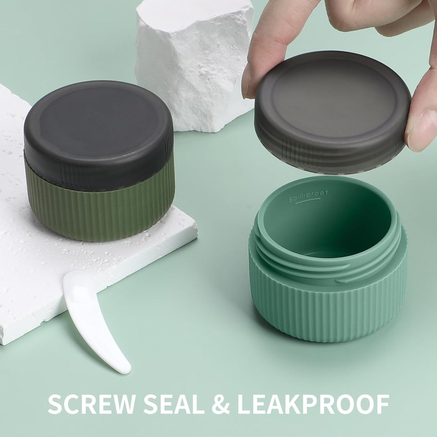Travel Containers for Toiletries, TSA Approved 1.5 Oz Silicone Cream Jars, Leak-Proof Journey Containers, Trip Accessories with Lid for Cosmetic Face Hand Body Cream 4 Pack Black Lid Blue/Green