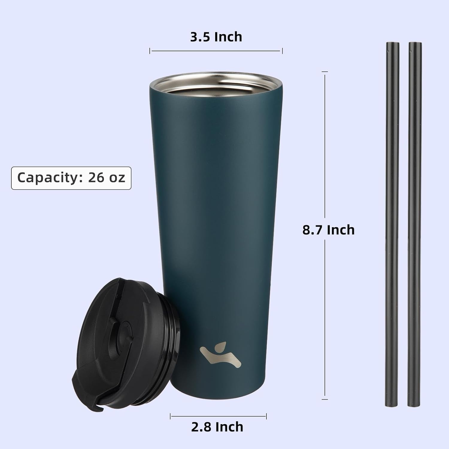 26 OZ Insulated Tumbler with Lid and 2 Straws Stainless Steel Water Bottle Vacuum Travel Mug Coffee Cup,Navy Blue