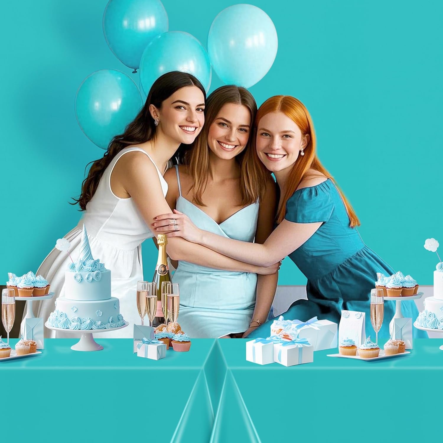 Aqua Rectangle Tablecloth Set of 4, 54x72 Inches, Solid Color Waterproof and Spillproof Disposable Plastic Covers, Durable for Dining, Buffet, Picnic, and Outdoor Events