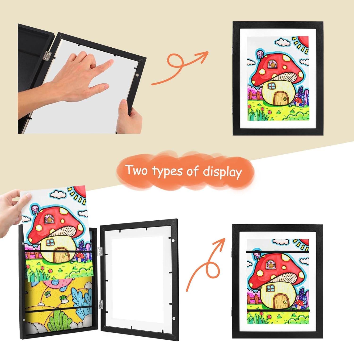 2 Packs Kids Art Frame, 8.5X11 Front Opening Kids Artwork Frames Changeable, Holds 100 Drawings Artwork Frames for Kids Art, 3D Picture, Craft Storage, Hanging Wall Decor(Black)