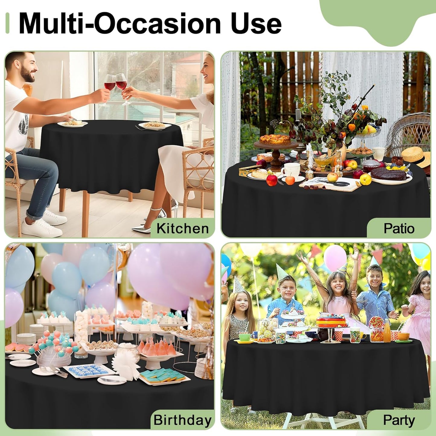8 Packs Disposable Plastic Table Cloth, 84" round Waterproof Tablecloth, Leakproof & Sturdy Decorative Table Covers for Picnic, Party and Outdoor, Black