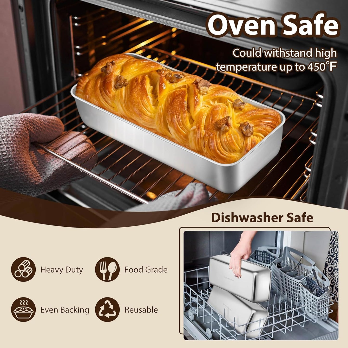 Loaf Pans for Baking Bread, 12 X 5 Inch Large Stainless Steel Bread Loaf Pan Tins for Homemade Meatloaf Cake Brownies, Healthy & Sturdy, Oven & Dishwasher Safe, 2Pcs