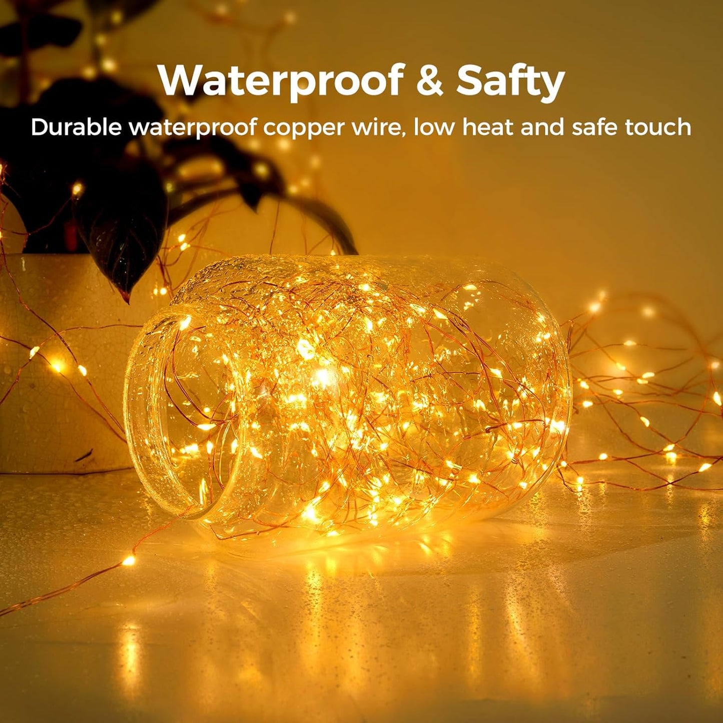 1 Pack 32. 8 Ft. USB Powered Fairy Lights with Remote & Timer, 100 LED USB Twinkle String Lights - Silver Wire, 8 Modes, Waterproof, Warm White Starry Lights for Party, Wedding, Christmas