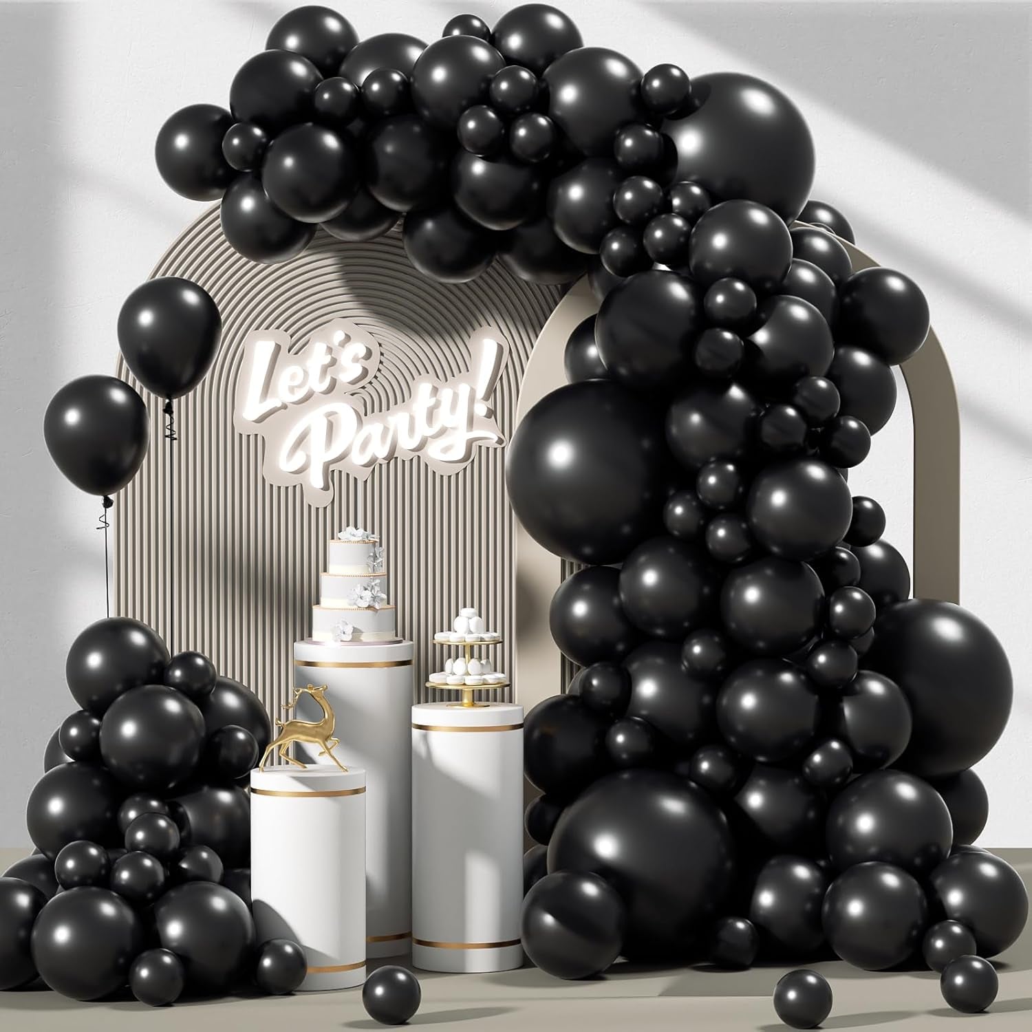120Pcs Black Balloon Arch Kit, 18 12 10 5 Inch Black Latex Balloons Different Sizes Balloon Garland for Graduation Halloween Birthday Party Decorations
