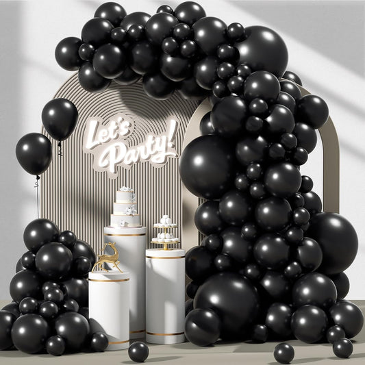 120Pcs Black Balloon Arch Kit, 18 12 10 5 Inch Black Latex Balloons Different Sizes Balloon Garland for Graduation Halloween Birthday Party Decorations