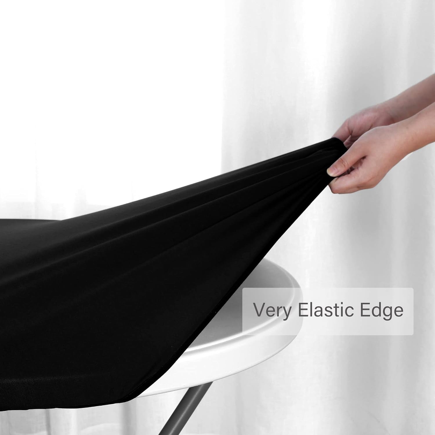 Fitted round Table Cloth, Reversible Waterproof Stain Resistant Elastic Stretch Tablecloth, Wipe Clean Table Cover for Outdoor/Indoor Use, Fits round Tables up to 40" - 44" Diameter, Black
