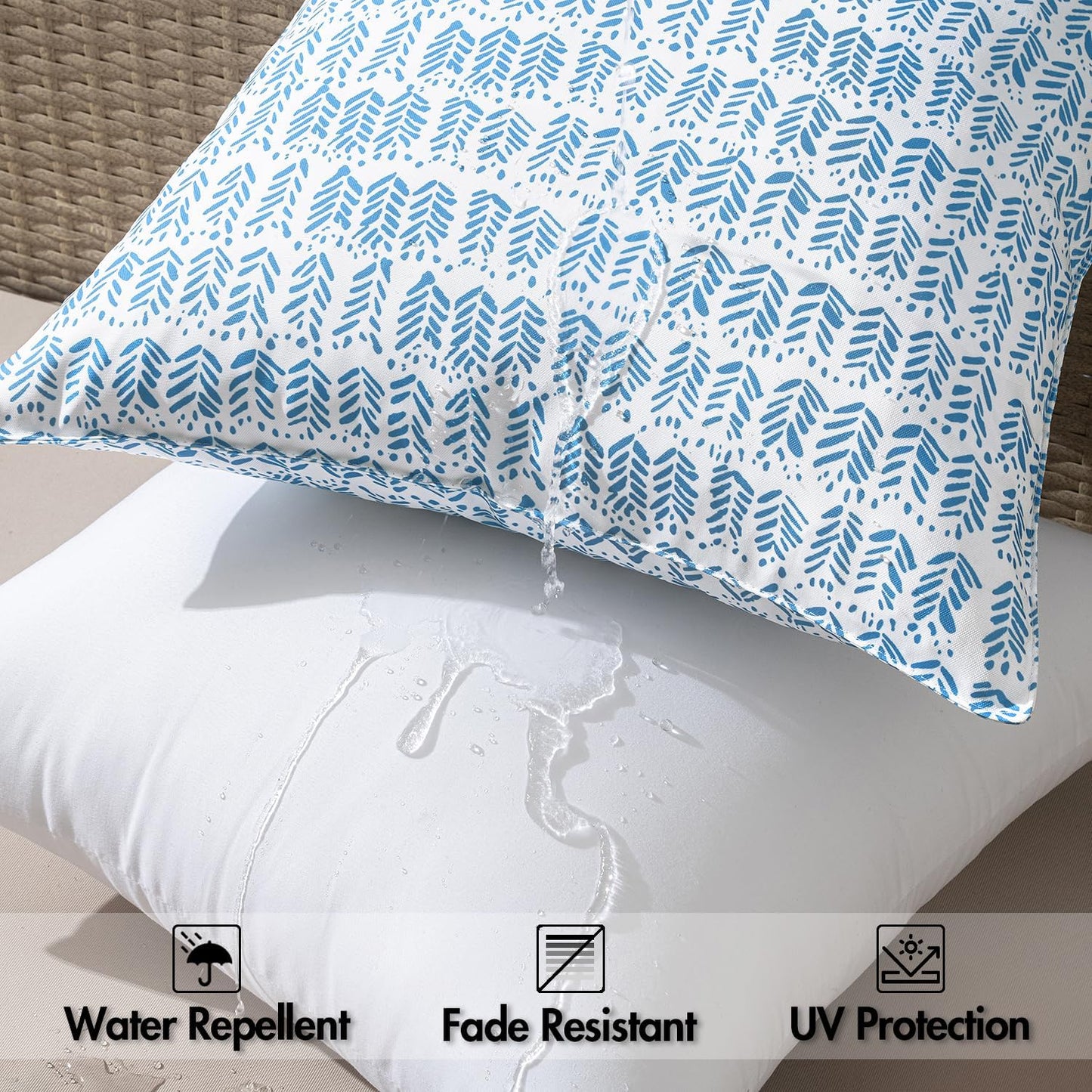 Set of 2 Waterproof Outdoor Throw Pillows - 18" x 18" Fade-Resistant Cushions with Inserts, Fluffy Decorative Pillows for Patio, Garden, and Sofa Use in Dark Blue