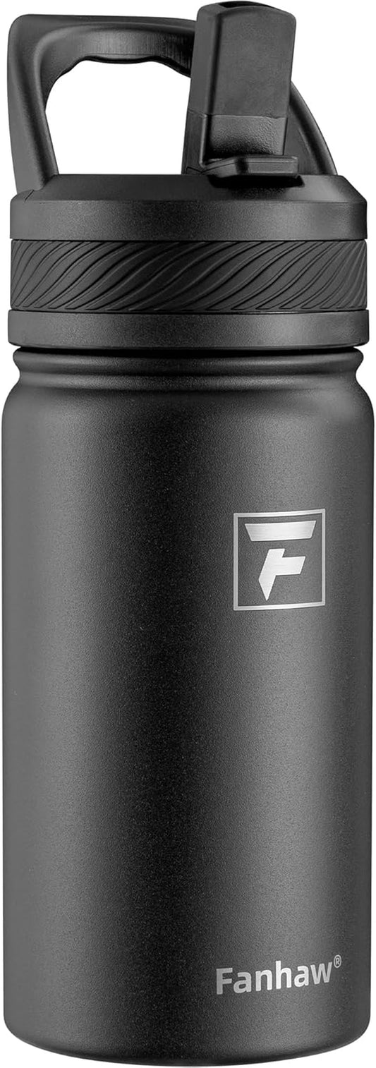 14 Oz Kids Insulated Water Bottle with Straw Lid – Stainless Steel Double Wall Vacuum, Leak-Proof, Bpa-Free Water Bottles for School Boys & Girls(Black)