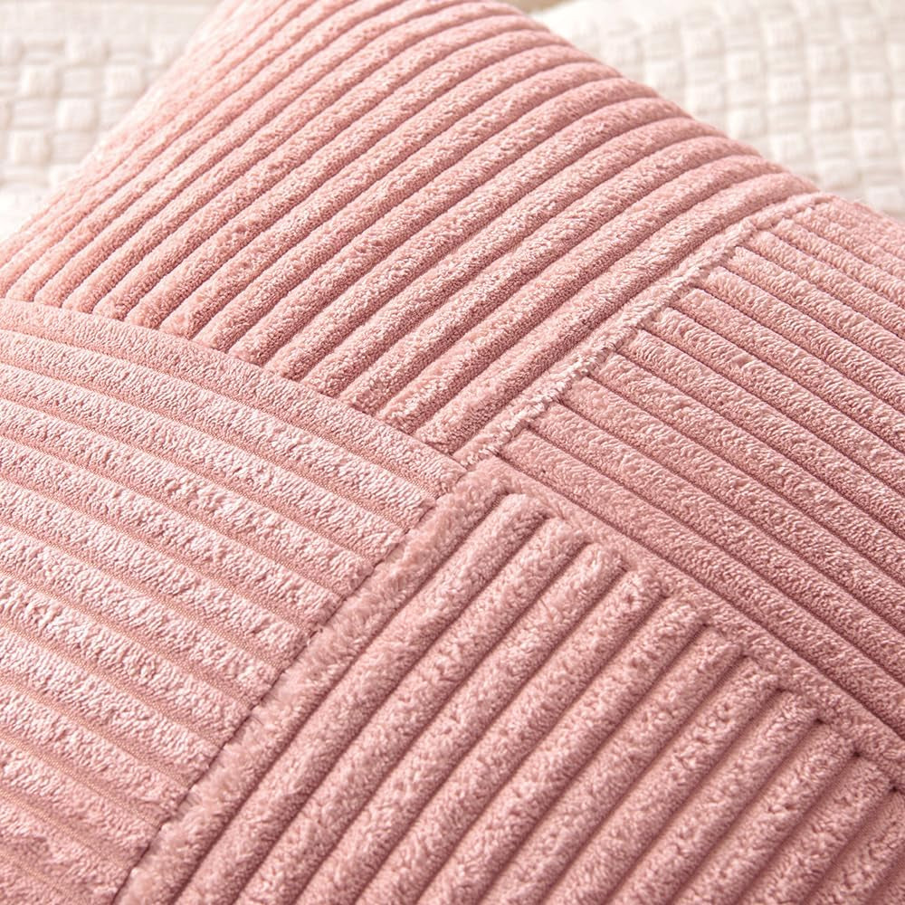 Blush Pink Corduroy Pillow Covers Pack of 2 Boho Decorative Spliced Throw Pillow Covers Soft Solid Couch Pillowcases Patchwork Cushion Covers for Living Room Bed Sofa 18X18 Inch Valentines Day